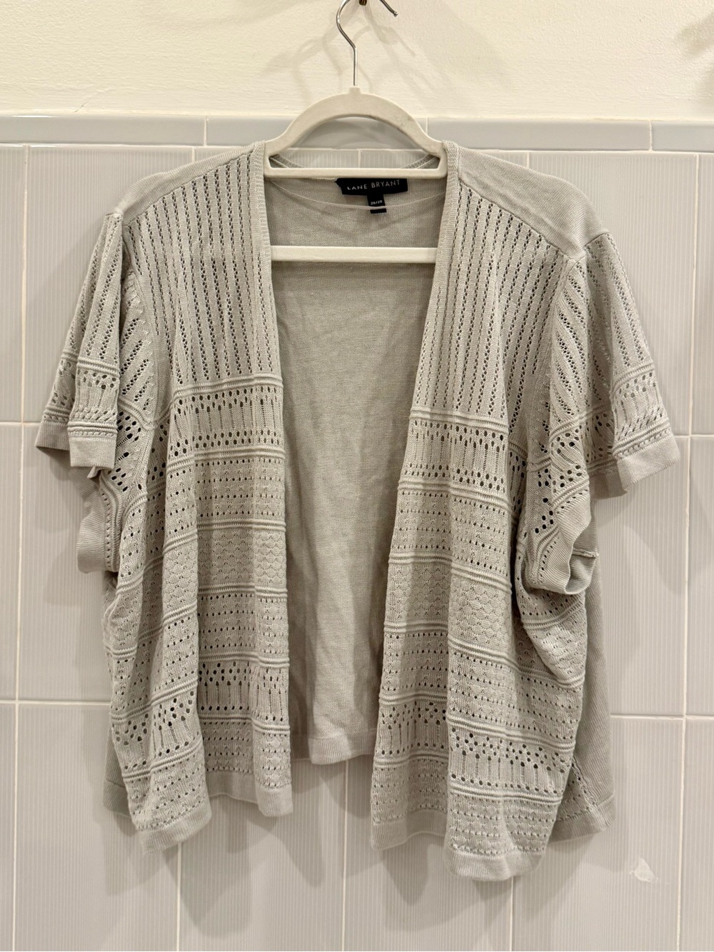 Lane Bryant Light Gray Openwork Short Sleeve Cardigan